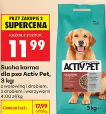 Biedronka Sucha karma dla psa Activ Pet, 3 kg: z wołowiną i drobiem, z drobiem i warzywami oferta