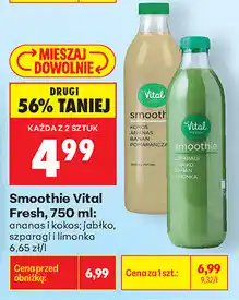 Biedronka Smoothie Vital Fresh, 750 ml: ananas i kokos jabłko, szparagi i limonka oferta