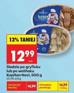 Biedronka Śledzie po gryficku lub po wolińsku Kapitan Navi 500 g oferta