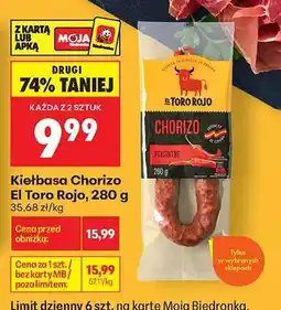 Biedronka Kiełbasa Chorizo El Toro Rojo, 280 g oferta
