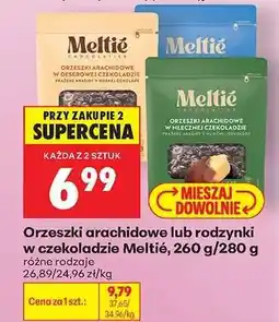 Biedronka Orzeszki arachidowe lub rodzynki w czekoladzie Meltié, 260 g-280 g oferta