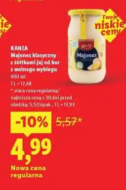 Lidl KANIA Majonez klasyczny z żółtkami jaj od kur z wolnego wybiegu oferta