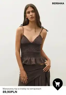 Bershka Top damski marszczony w kratkę na ramiączkach Bershka oferta