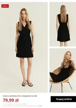 Greenpoint Sukienka czarna mini z wiązaniem w talii Greenpoint oferta