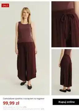 Greenpoint Spodnie damskie czekoladowe z rozcięciem na nogawce Greenpoint oferta