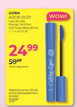 Jawa Drogerie Tusz do rzęs Gosh Kocie Oczy Allergy Certified 003 Crazy Blue oferta