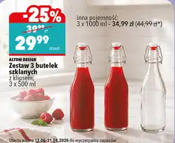 Biedronka ALTOM DESIGN Zestaw 3 butelek szklanych z klipsem oferta