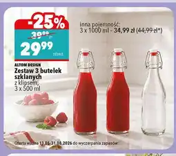 Biedronka Zestaw 3 butelek szklanych z klipsem Altom Design 3-pak oferta