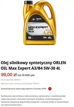 Orlen Olej silnikowy syntetyczny ORLEN OIL Max Expert A3/B4 5W-30 oferta