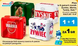 Carrefour Piwa w 6-pakach marek: Żywiec, Warka, Tyskie, Żubr oferta