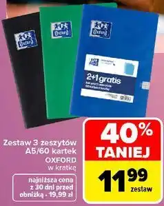 Carrefour Market Zestaw 3 zeszytów OXFORD A5/60 kartek w kratkę oferta