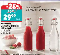 Biedronka Altom Design Zestaw 3 butelek szklanych z klipsem oferta