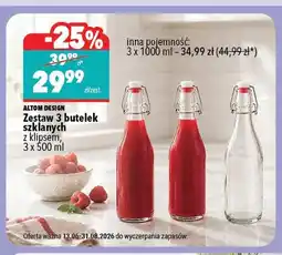 Biedronka Zestaw 3 butelek szklanych z klipsem Altom Design oferta