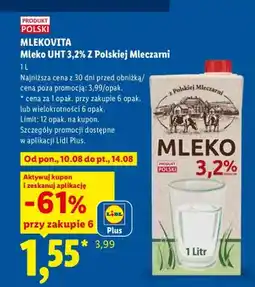 Lidl Mleko UHT 3,2% Mlekovita Z Polskiej Mleczarni oferta