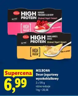 Lidl Deser jogurtowy wysokobiałkowy Milbona malina granat jagody goji 2-pak oferta