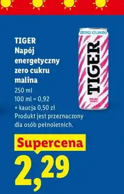 Lidl Napój energetyczny Tiger Zero Cukru Malina oferta