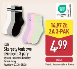 ALDI L&D Skarpety tenisowe dziecięce, 3 pary oferta