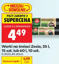 Biedronka Worki na śmieci Zosia, 35 l, 15 szt. lub 60 l, 10 szt oferta