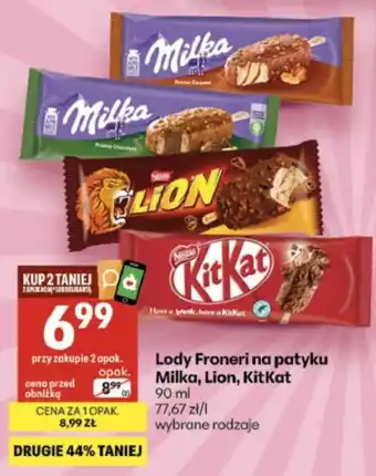Lody Froneri na patyku Milka, Lion, KitKat
