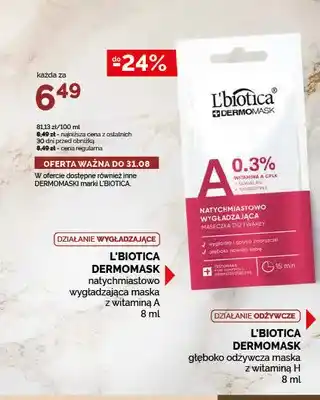Maseczka do twarzy L'biotica Dermomask natychmiastowo wygładzająca z witaminą A