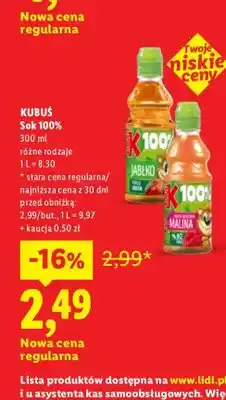 Lidl Sok 100% Malina Kubuś oferta