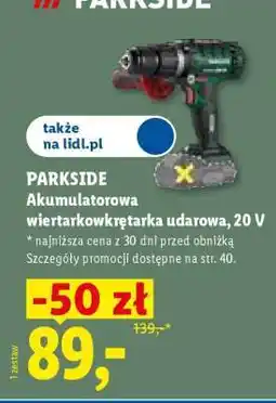 Lidl PARKSIDE Akumulatorowa wiertarkowkrętarka udarowa, 20 V oferta