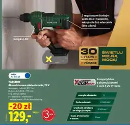 Lidl Parkside Akumulatorowa młotowiertarka 20 V oferta