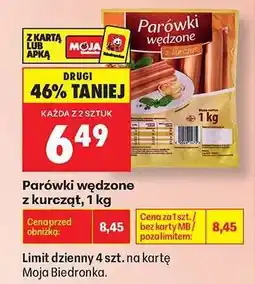 Biedronka Parówki wędzone z kurcząt , 1 kg oferta