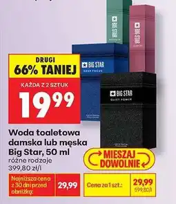 Biedronka Woda toaletowa damska lub męska Big Star, 50 ml oferta