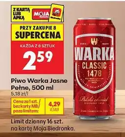Biedronka Piwo Warka Jasne Pełne , 500 ml oferta