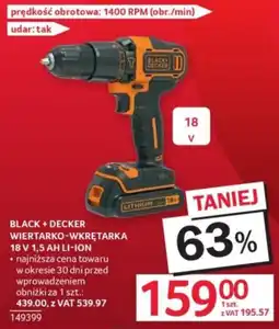 Selgros Black + Decker wiertarko-wkrętarka 18 v 1,5 ah li-ion oferta