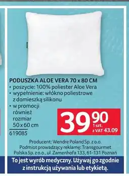 Selgros Poduszka Aloe Vera 70x80 cm oferta