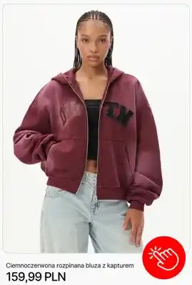 Ciemnoczerwona rozpinana bluza z kapturem Cropp