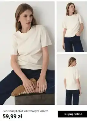 T-shirt bawełniany damski Greenpoint kremowy