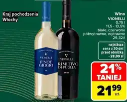 Carrefour Market Wino VIONELLI PINOT GRIGIO / PRIMITIVO DI PUGLIA białe, czerwone półwytrawne, wytrawne oferta