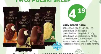 Lody Grand Koral waniliowe w mlecznej czekoladzie z migdałami