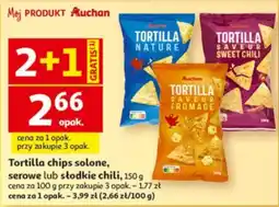 Auchan Tortilla chips solone, serowe lub słodkie chili oferta