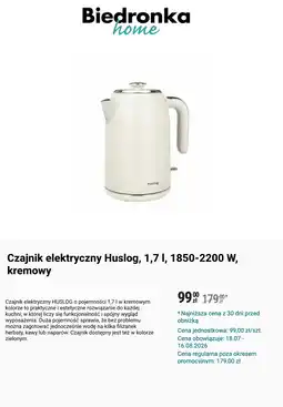 Biedronka Czajnik elektryczny Huslog, 1,7 l, 1850-2200 W, kremowy oferta