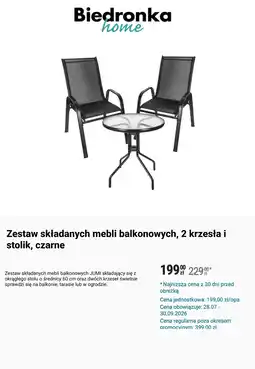 Biedronka Zestaw składanych mebli balkonowych, 2 krzesła i stolik, czarne oferta