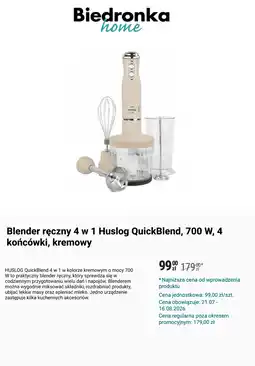 Biedronka Blender ręczny 4 w 1 Huslog QuickBlend, 700 W, 4 końcówki, kremowy oferta