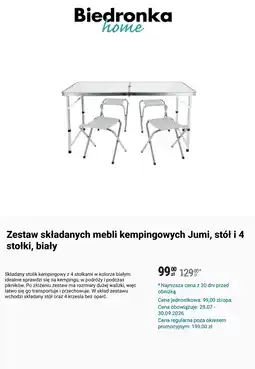 Biedronka Zestaw składanych mebli kempingowych Jumi, stół i 4 stołki, biały oferta