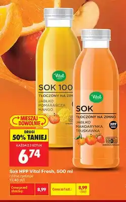 Biedronka Sok HPP Vital Fresh jabłko pomarańcza mango 100% oferta