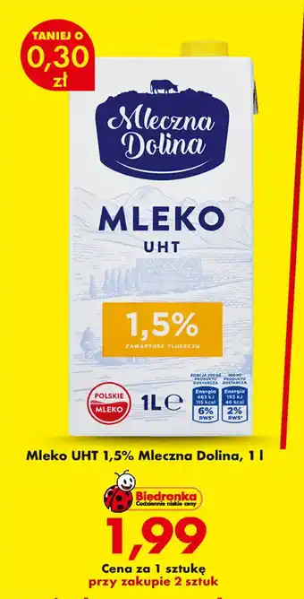 Biedronka Mleko UHT 1,5% Mleczna Dolina oferta