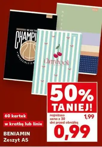 Kaufland BENIAMIN Zeszyt A5 60 kartek w kratkę lub linie oferta