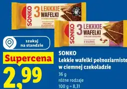 Lidl Sonko Lekkie wafelki pełnoziarniste w ciemnej czekoladzie oferta
