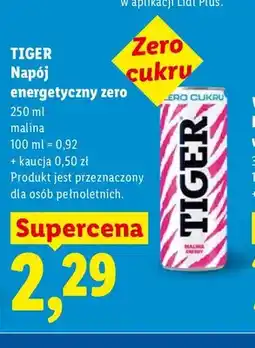 Lidl Napój energetyczny Tiger Zero malina oferta