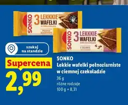 Lidl Lekkie wafelki pełnoziarniste w ciemnej czekoladzie Sonko oferta
