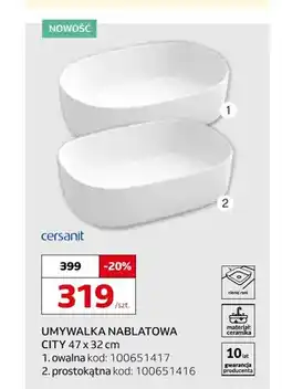 Komfort Umywalka nablatowa Cersanit City owalna 47x32 cm oferta