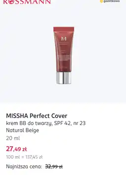 Rossmann MISSHA Perfect Cover krem BB do twarzy, SPF 42, nr 23 Natural Beige oferta