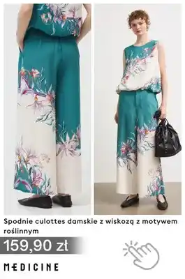 Spodnie culottes damskie z wiskozą z motywem roślinnym Medicine